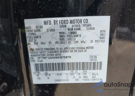 2009 Ford F-150 Stx/Xl/Xlt from USA, damaged, VIN 1FTRF12W09KB75878